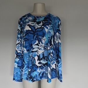 Chico's blue/white floral print long sleeve top-3